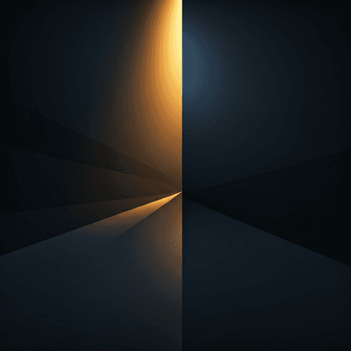 Abstract minimalist architecture with clean geometric lines and warm golden light accents.