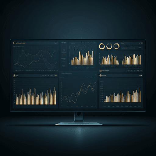 Digital dashboard displaying complex trade risk analytics and market forecasting visualizations.